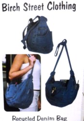 RECYCLED BLUE JEAN DENIM SLING BAGS FOLK PATTERN